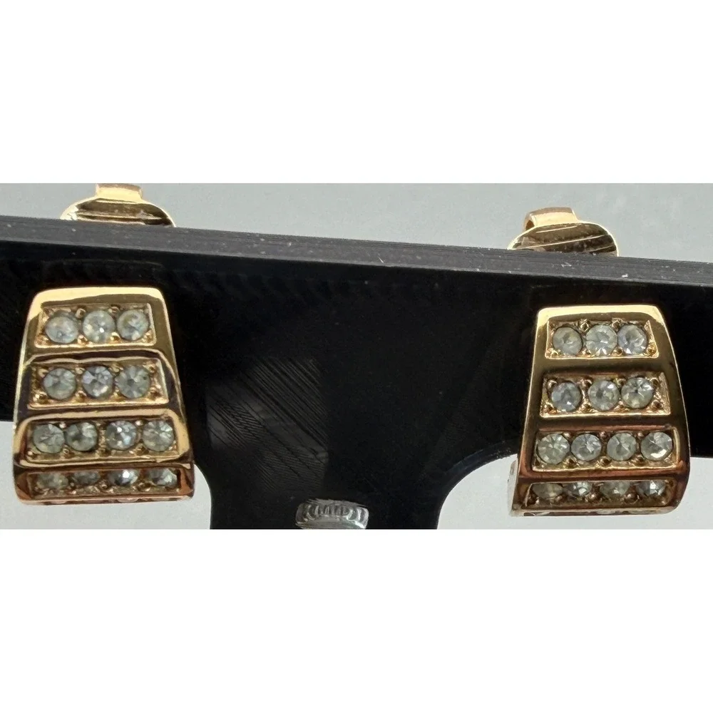 Vintage Christian Dior Germany Earrings Rhinestone Half Hoop Clip Gold Tone 5/8